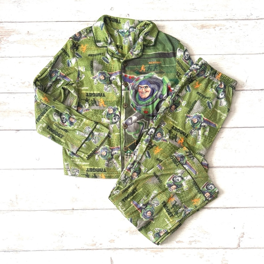 Disney Toy Story Boys Pajamas Pjs Set Green Buzz Lightyear Size Large 10/12